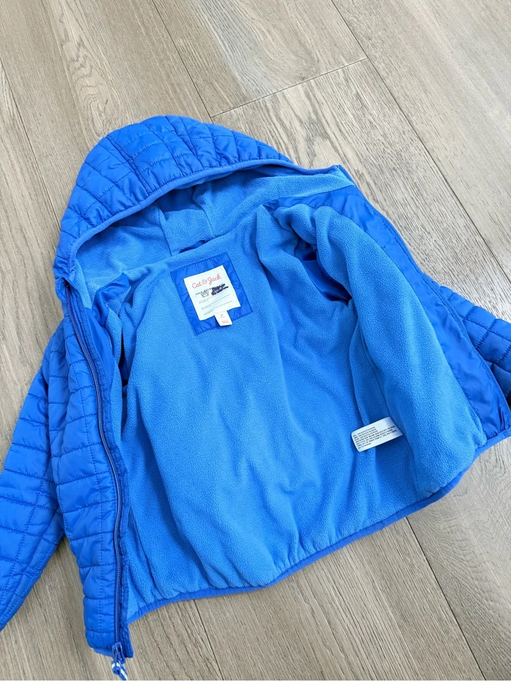 Cat & Jack Toddler Boy Quilted Fleece Lined Puffer Hooded Jacket Blue 5T